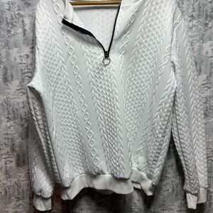 & Other Stories White V-Neck Cable Knit Sweater